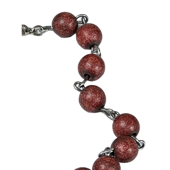Catholic Rosary Bracelet Red Beads Silver Tone Crucifix & Virgin Mary Medal VTG - Picture 7 of 10